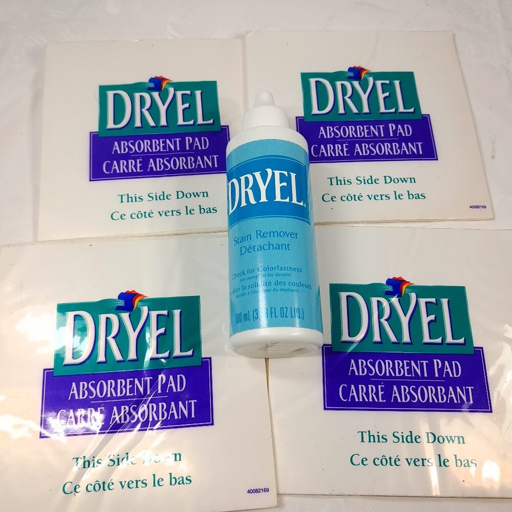Vintage Dryel Stain Remover Bottle Liquid 3.38oz & absorbent pad set 4 dry clean